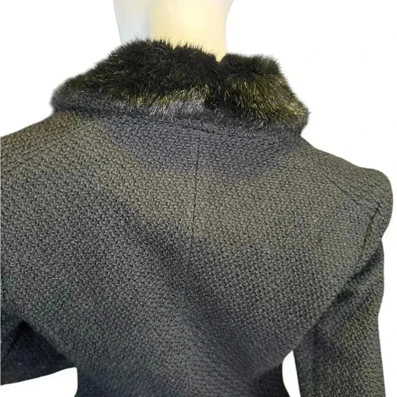 Guess by Marciano unique asymmetrical black wool coat faux fur trim. - Picture 10 of 16